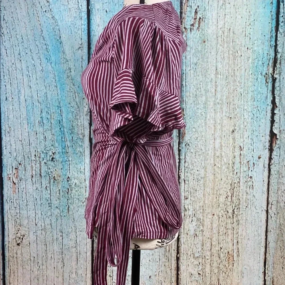 Free People NWT Wine Wrapped Around My Finger Cotton Striped Wrap Top - Picture 9 of 13